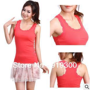 Free Shipping!!!100% cotton women's lace vest, ladies fashion sleeveless tank tops,solid color shirts,5 pieces/lot  #CS13