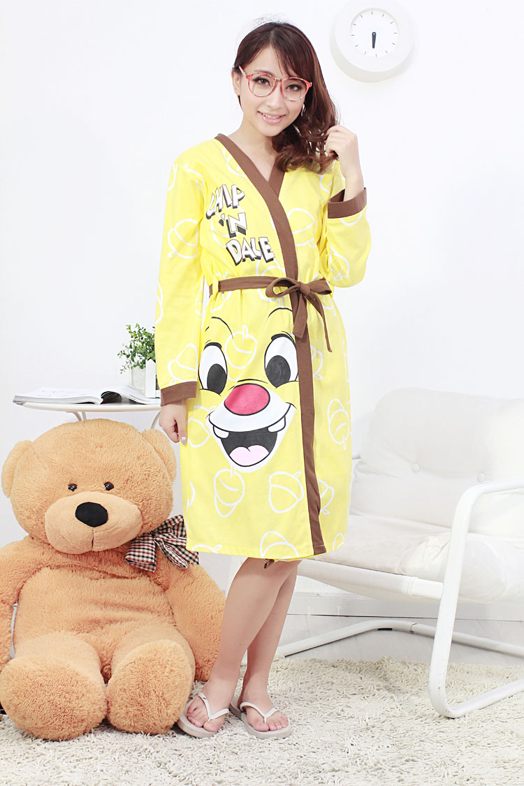 free shipping 100% cotton women's long-sleeve cartoon squirrel spaghetti strap robe sleepwear twinset lounge