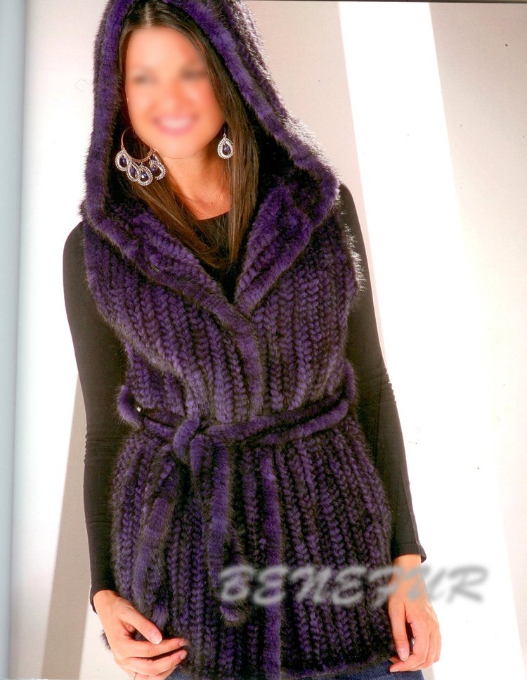 FREE SHIPPING* 100% EUROPEAN MINK KNITTED VEST WITH HOOD/ GILET* MIXED ORDER*WHOLE SALE & RETAIL* BE1238