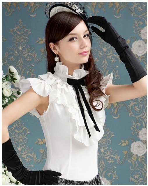 free shipping!! 100% quality,white,falbala, women's Blouses/waistcoat ,OL's T-shirt/ tanks/vest,women's shirt/blouse,S,M,L