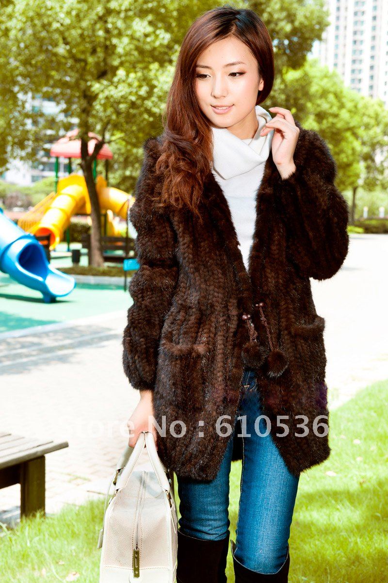 Free Shipping 100% Real Genuine Long Knitted Knit Mink Fur Jacket Coat Winter Clothing Vintage Women furs Fur Coat Mink Luxury