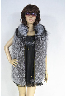 Free Shipping 100% Silver Fox Long Vest Silver Fox Fur Vest with Zipper