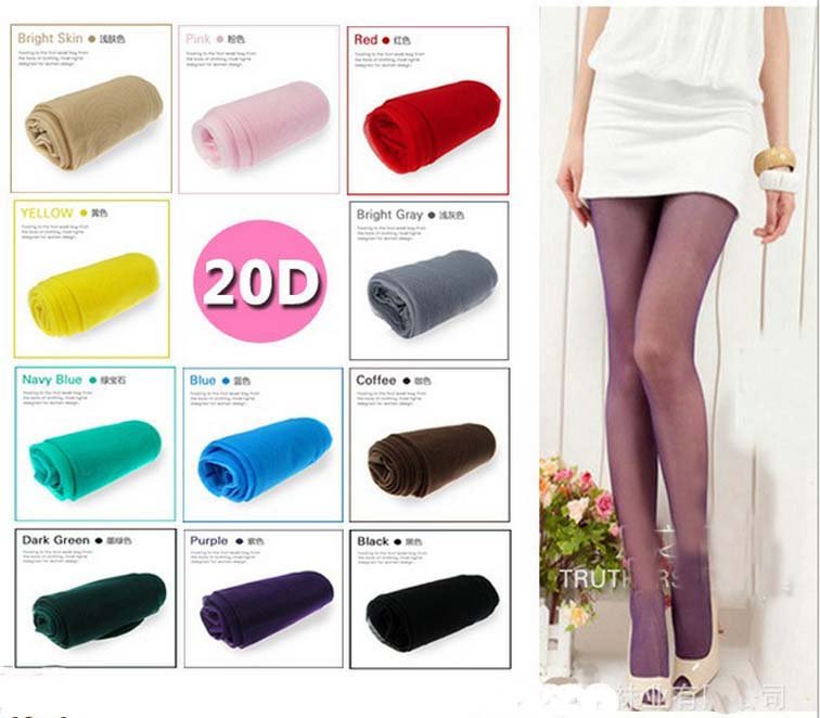 Free shipping 1000pcs/lot Women Silk stocking ultra-thin Pantyhose tights stockings Pantyhose core wire  20D Candy color  178