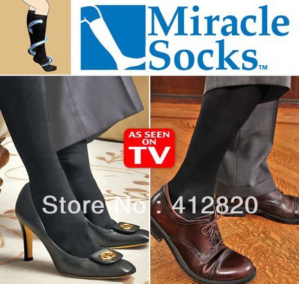 Free Shipping 100pairs/lot Miracle Socks Anti Fatigue Compression Socks As Seen On TV S/M L/XL Black White available