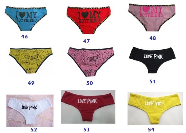 FREE SHIPPING 100pcs/lot Victoria Pink Sexy Women Brief Ladies Cotton Panties underwear G-String Mix Order 145 styles 2 sizes