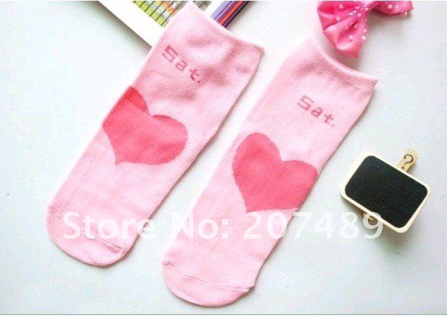 free shipping 105pair  female Soft Cotton Home Socks English Letter week  Cute Beautiful Loving heart  7 color