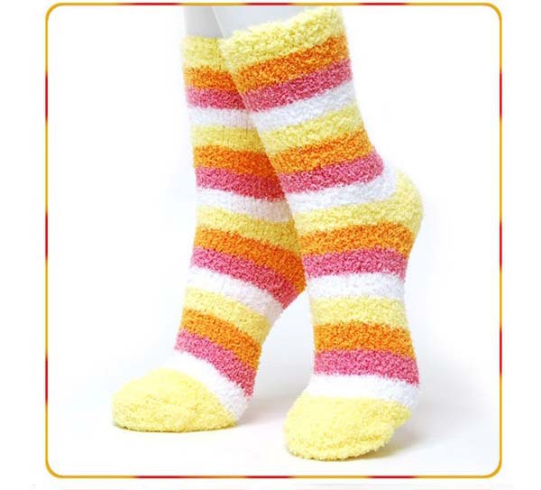 Free Shipping! 10pair /lot Multicolour candy color stripe thickening towel socks thermal floor socks female winter