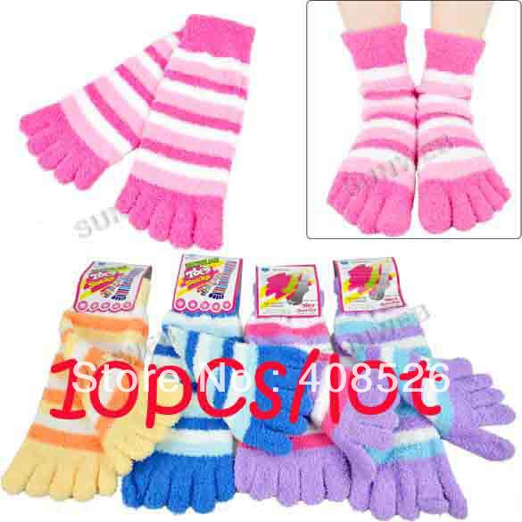 Free shipping-10pairs/lot,Candy Microfiber striped toe socks,Women ,best-selling  6727