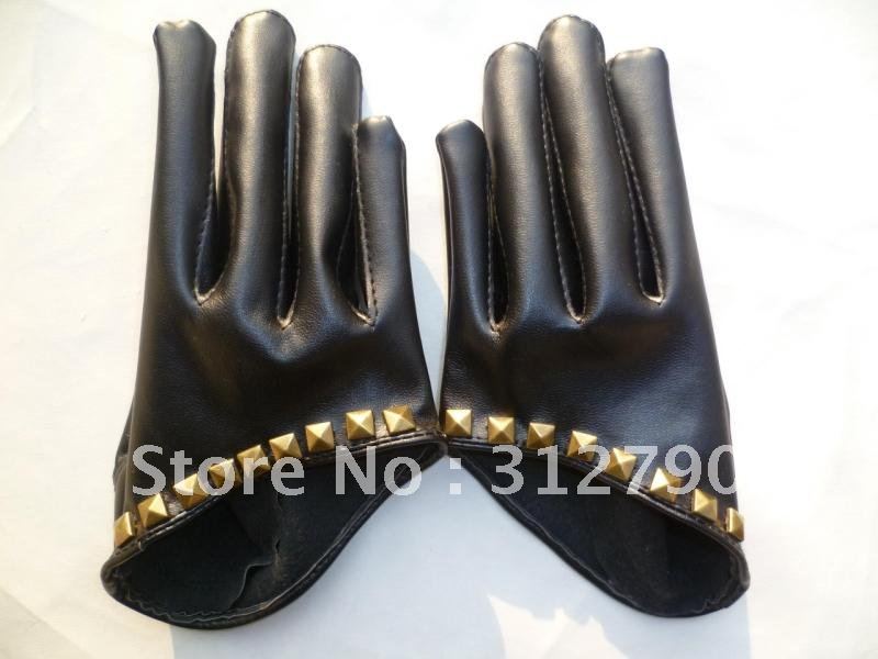 Free shipping 10pairs/lot wholesale New Gloves women fashion Rivet Half palm glove  leather party gloves mittens,gift