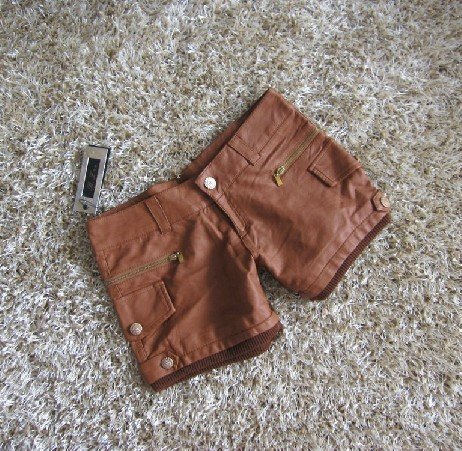 free shipping 10pc brown Stretch woman Leather Like Shorts Tights Pants Size M