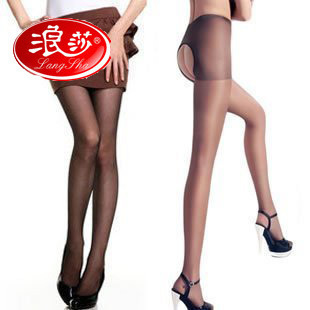 Free shipping 10pcs Black & flesh-colored Pantyhose LANGSHA Black Core-spun Yarn Sexy Open crotch  Ultra-thin