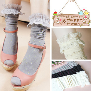 Free Shipping! 10pcs/lot A122 velvet polka dot lace decoration female socks pile of pile of socks