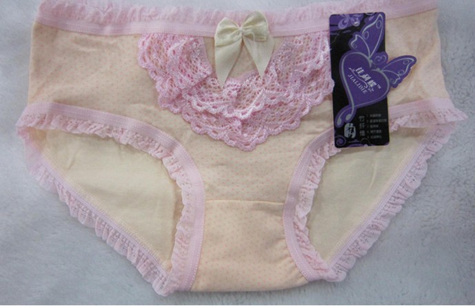 Free Shipping 10pcs/Lot Cotton Ladies Panties with Lovely Lace Bow  Women's Underware Five Colors