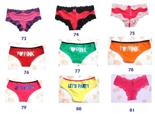 FREE SHIPPING 10pcs/lot Victoria Pink Sexy Women Brief Ladies Cotton Panties underwear G-String Mix Order 145 styles 2 sizes