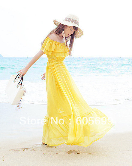 free shipping 11.11 coupons 2012 bohemia full dress one shoulder beach dress ruffle chiffon solid color full dress