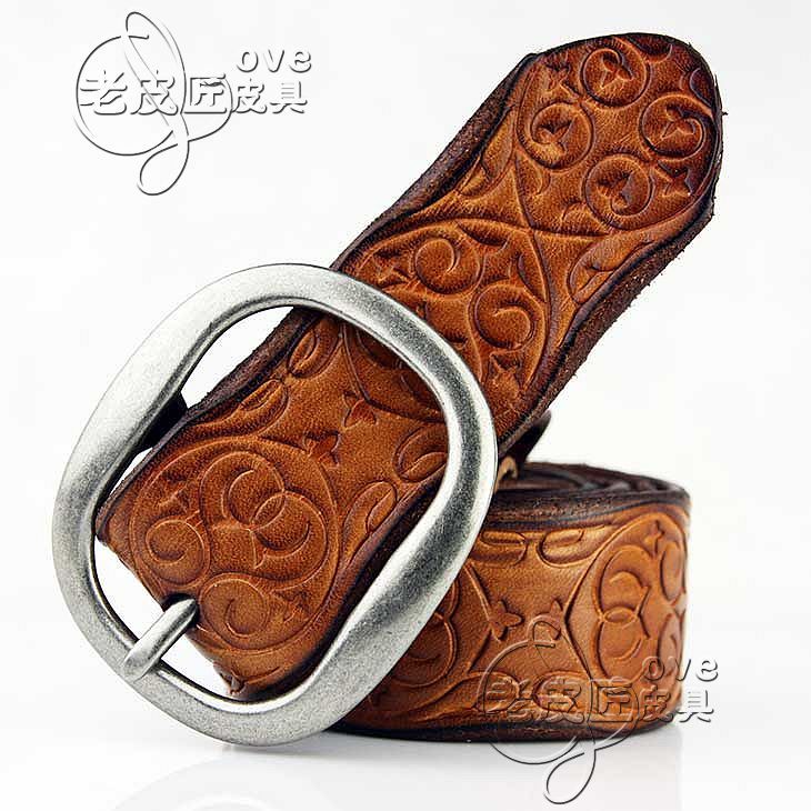 Free shipping 11 women's strap royal vintage print casual handmade carved genuine leather genuine leather female belt