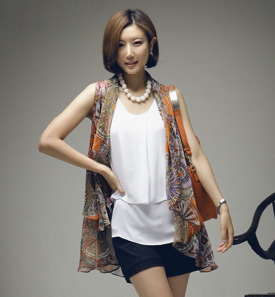 Free shipping, 119162 summer new arrival fashion thin vintage print chiffon little cloak ,20