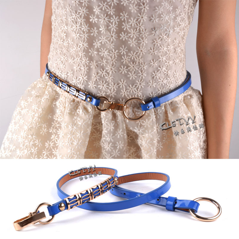 Free Shipping 12 classic gladiator style all-match thin belt female japanned leather metal belly chain belt decoration belt