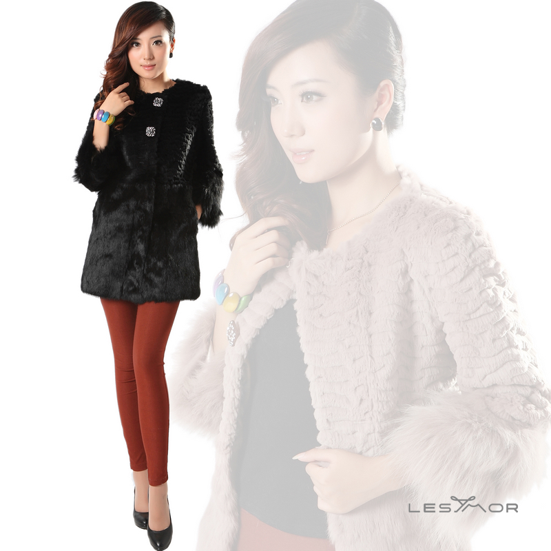 free shipping 12 fashion wool fur coat women medium-long autumn and winter raccoon fur three quarter sleeve top