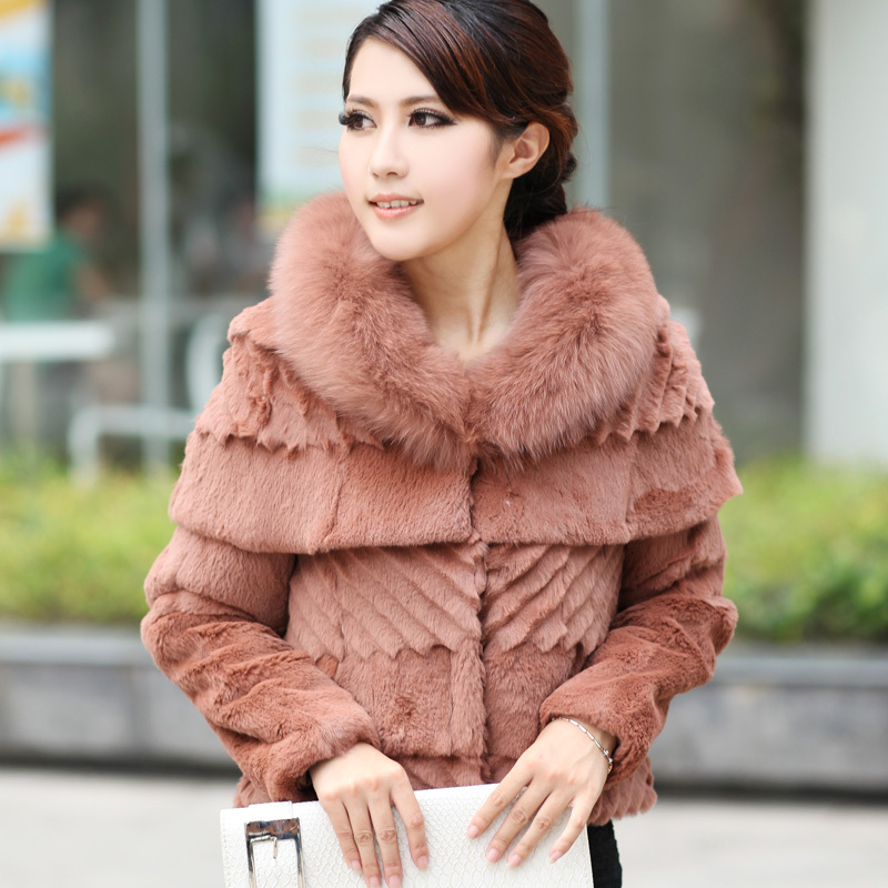 free shipping 12 new arrival casual rabbit fur wool fox women's shawl collar fur coat overcoat