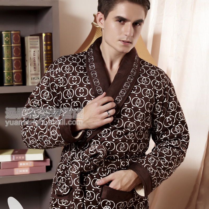 Free shipping! 12 winter thickening beautiful male cotton-padded liner coral fleece robe bathrobes