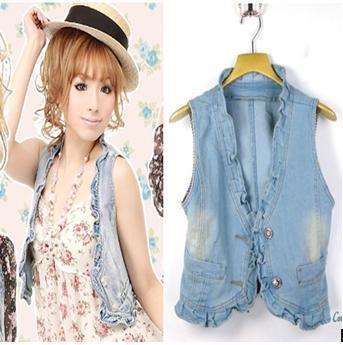 Free Shipping 120 women's spring vivi laciness vest light blue 303