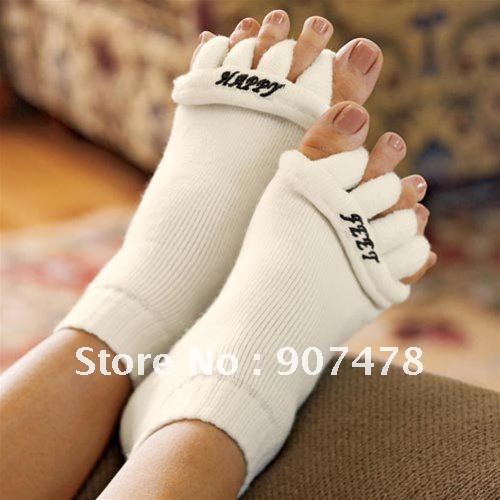 Free Shipping 120pairs/lot Happy Feet Foot Alignment Socks As Seen On TV Comfy Toes Sleeping Socks Massage Five Toe Socks