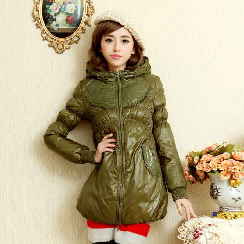 Free Shipping, 12751813 winter fashion patchwork solid color long design personality slim down coat