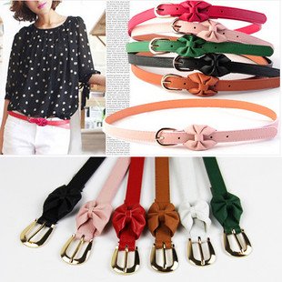 free shipping 12pcs/lot  korean fashion woman wholesale candy color leather buckle belt  bow tie belt waistband belt