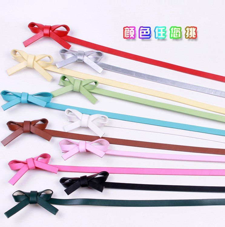 Free Shipping 12pieces Fashion ladies' Slender Waist Belt,Double Bowknot Decorative Belts artificial leather mix cilors