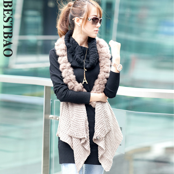 free shipping 1447 cardigan rabbit fur collar irregular sweep bestbao female