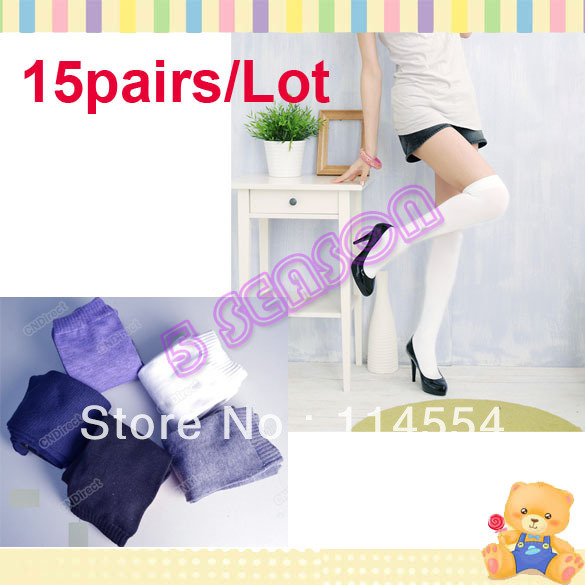 Free Shipping 15pairs/Lot Over The Knee Socks Thigh High Cotton Stockings Thinner 3226