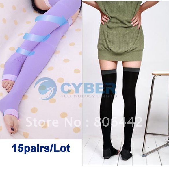 Free Shipping 15pairs/Lot Women's Japan Slim Sleeping Beauty Leg Shaper Compression Burn Fat Thin Socks Stockings