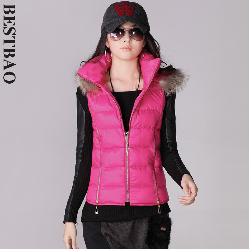 free shipping 1913 slim with a hood cotton-padded vest raccoon fur bow sweep bestbao female