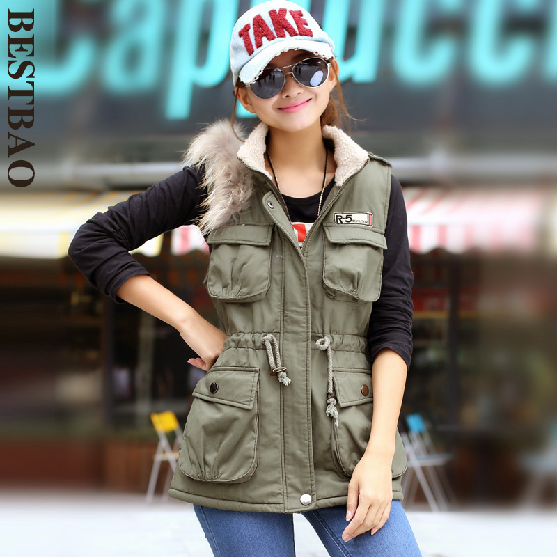 free shipping 1949 handsome casual multi-pocket vest raccoon fur berber fleece bestbao female