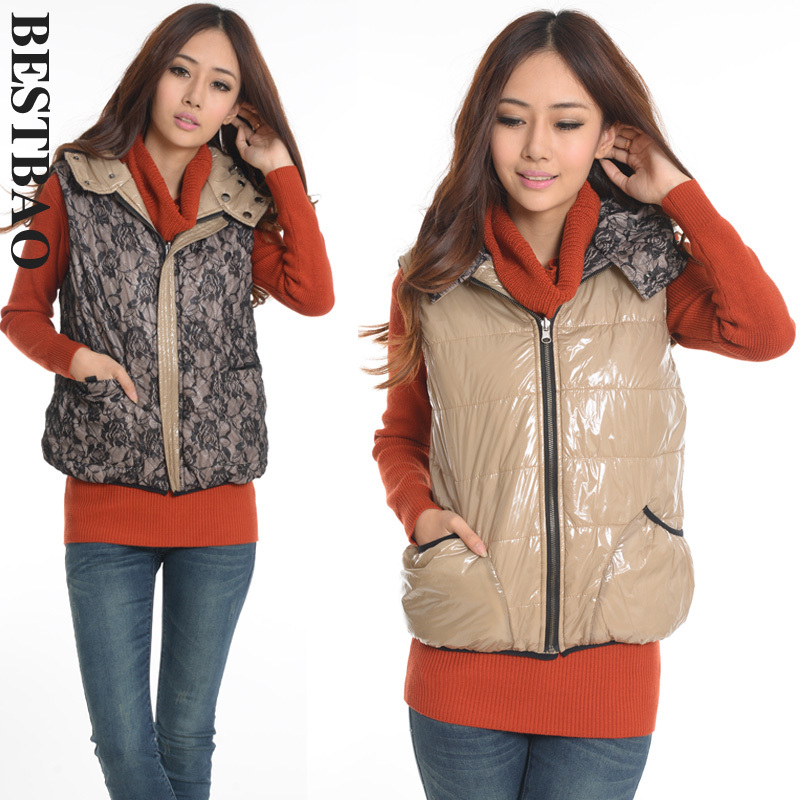 free shipping 1966 reversible with a hood clip cotton vest lace patchwork hemming sweep bestbao female