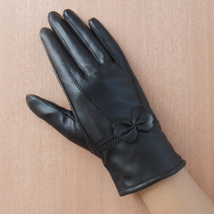 free shipping 1pair Plane black genuine leather gloves women's winter thin repair sheepskin gloves fashion leather gloves