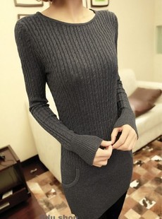 Free Shipping 1pc/lot Autumn Winter Fashion All Match Long Sleeve Pullovers Office Lady Medium Long Bottoming Sweatershirts