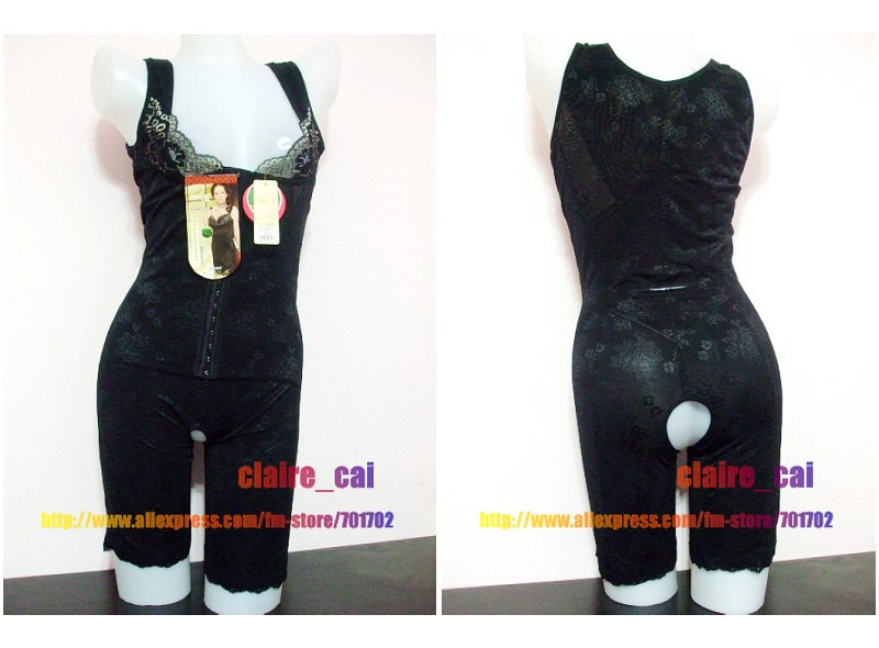 Free shipping 1pcs Black one-piece Open Full body shaper tummy/waist/thighs control Magic shapers Braless 2327 SAMPLE