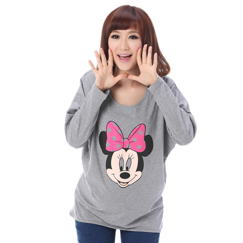 Free shipping 1pcs Long-sleeve maternity basic top autumn maternity clothing MINNIE 100% cotton t-shirt plus size clothing