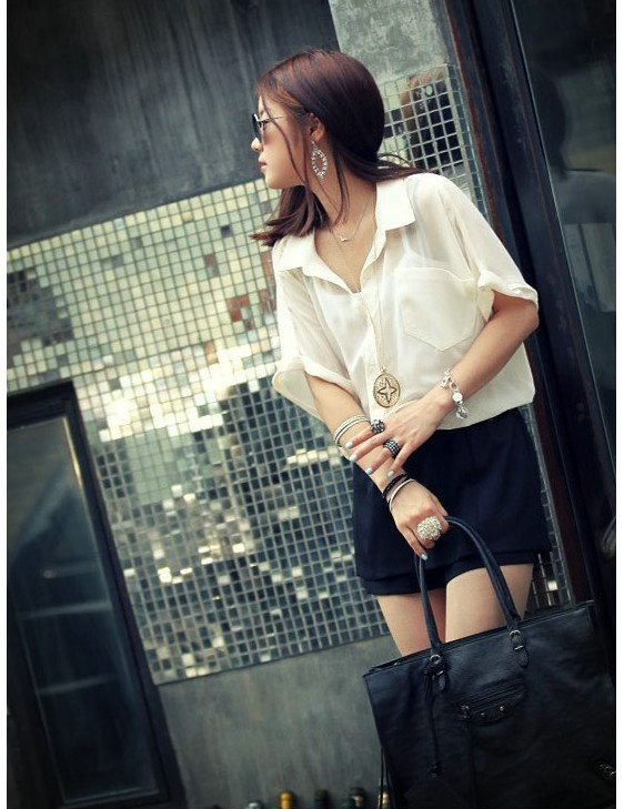 Free shipping,1pcs/lot,Korean Women new Hot short-sleeved loose chiffon shirts,top blouse,3colors,X2782