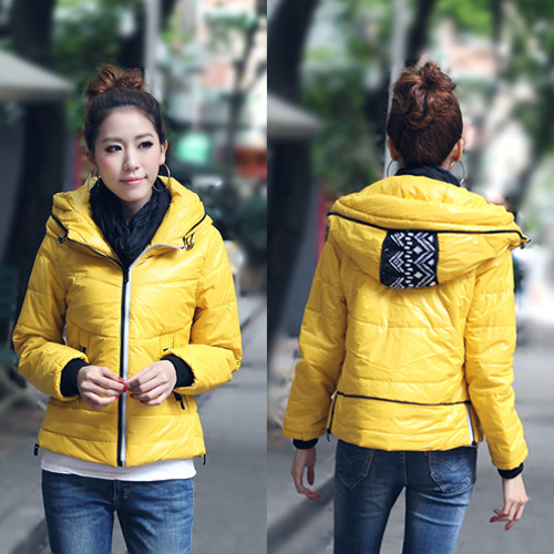 Free shipping 1pcs M9203 2012 slim short design winter wadded jacket yarn patchwork with a hood cotton-padded jacket cotton