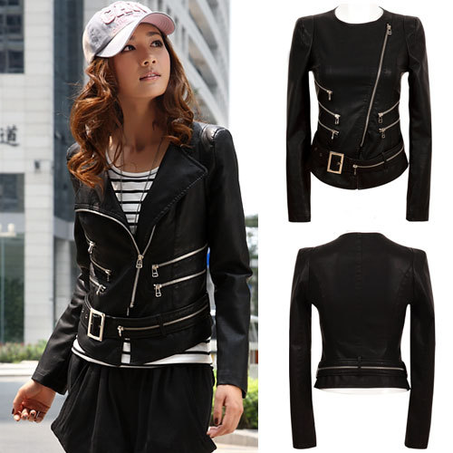 Free Shipping ( 1piece ) New Punk style For Women leather jacket Short design Slim motorcycle PU Outerwear