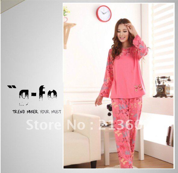 FREE SHIPPING 1set cute cartoon print  women's cotton long-sleeve pajamas,M59,sleepwear