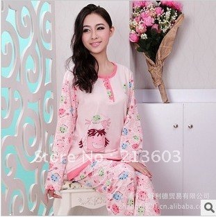 FREE SHIPPING 1set cute cartoon   women's cotton long-sleeve pajamas,M60,sleepwear