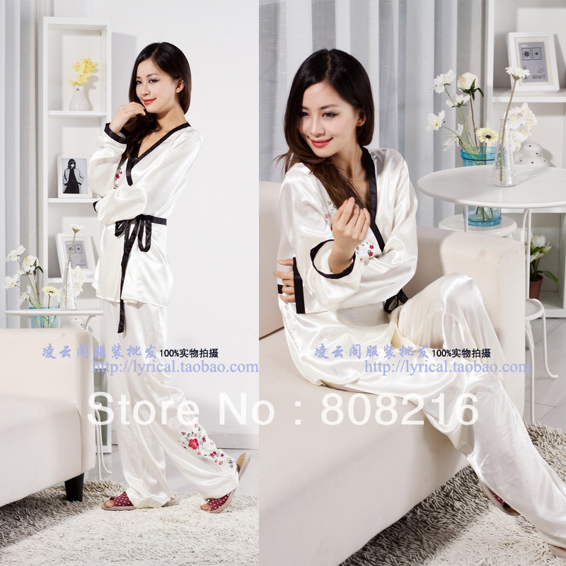 Free shipping 1set/lot hot sale high quality faux silk sleep set sexy lady's Pajama .