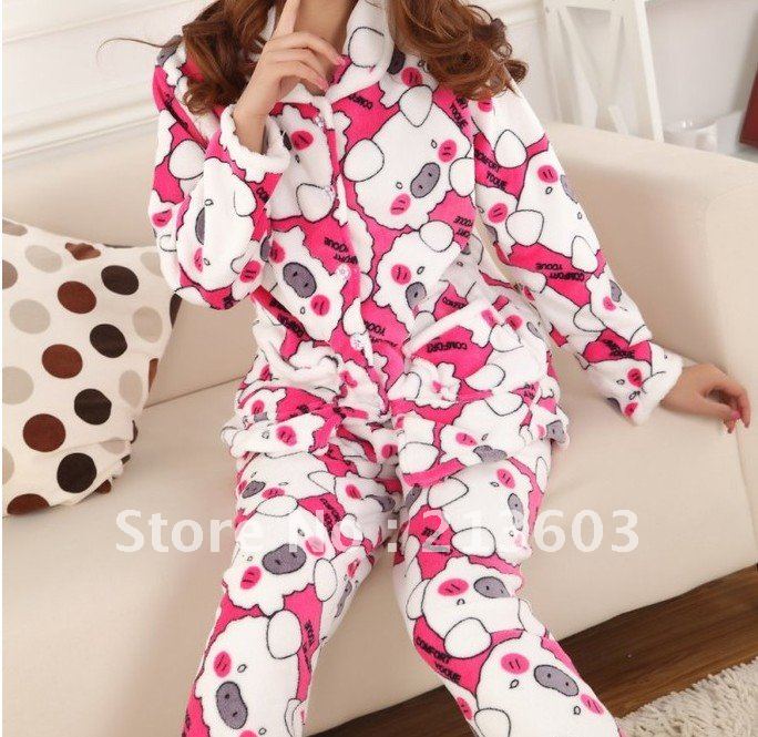 FREE SHIPPING 1set Winter hot-selling cartoon pig women's thickening coral Pajamas  M69