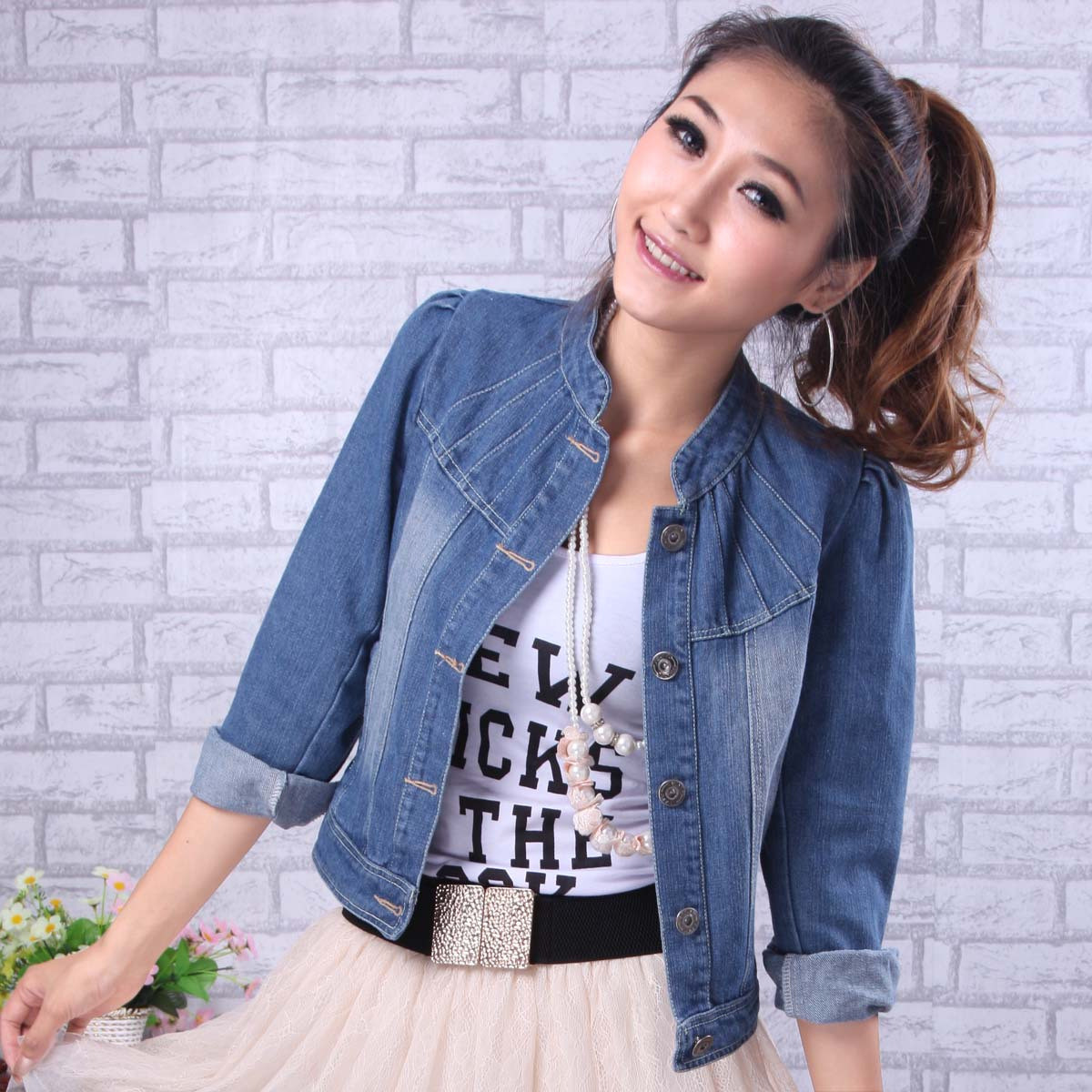 Free Shipping 2 2013 spring women's slim denim outerwear short design long-sleeve OL outfit short jacket