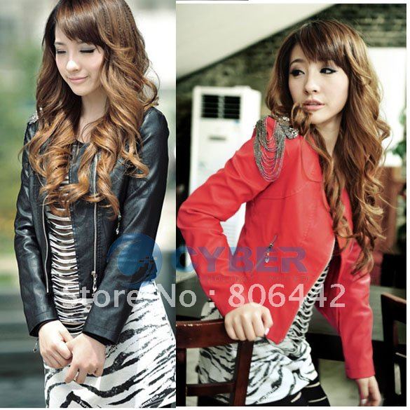 Free Shipping 2 Color Fashion Korean Women's Short Coat Section PU leather Motorcycle Jacket 7210