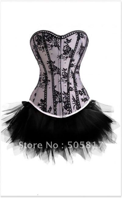 Free shipping  2 colors Fashion brocade corset costume+ black Mini TUTU Skirt Sexy body lift bustier shaper silver purple QM014T